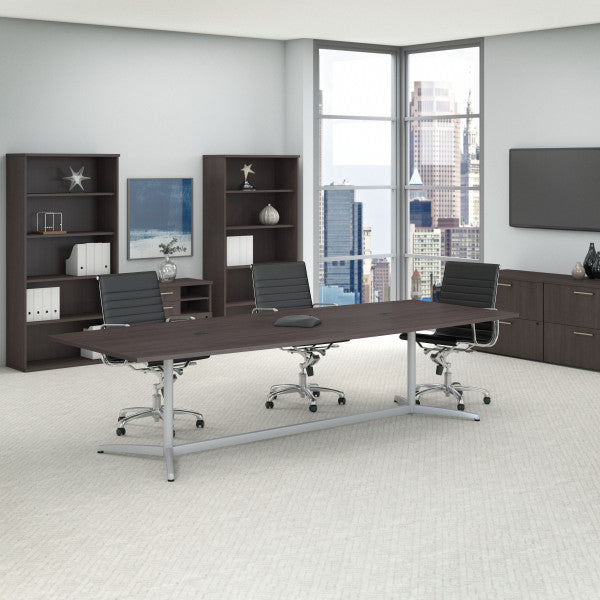 Shop Master Office Furniture 120W x 48D Boat Shaped Conference Table with Metal Base 01 99TBM120SGSVK  color storm gray
