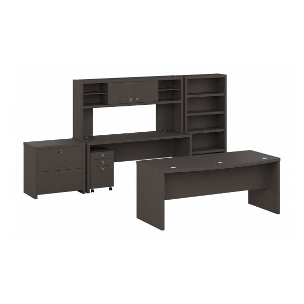 Shop Master Office Furniture Echo 72W Bow Front Desk Set with Credenza, Hutch and Storage 02 ECH055CM  color charcoal maple