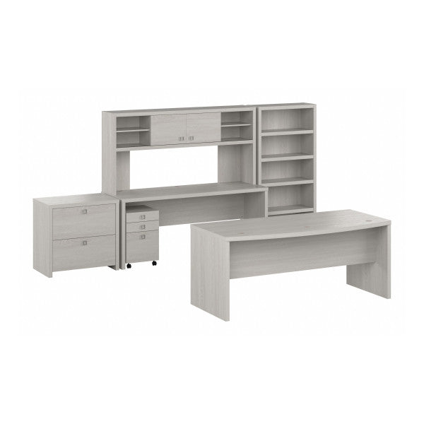 Shop Master Office Furniture Echo 72W Bow Front Desk Set with Credenza, Hutch and Storage 02 ECH055GS  color gray sand