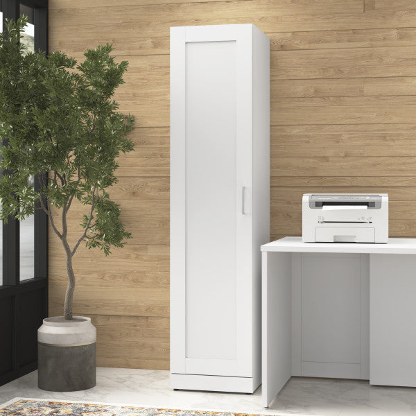Shop Master Office Furniture Hampton Heights 17W Tall Narrow Storage Cabinet with Door and Shelves 01 HHS117WH-Z  color white