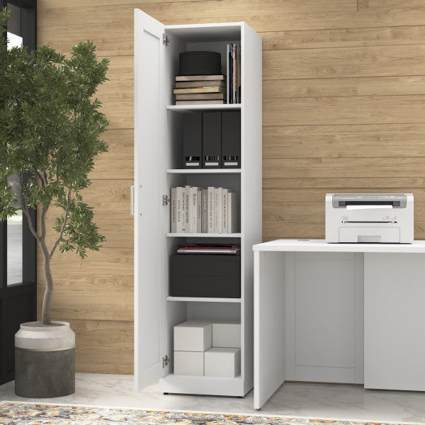 Shop Master Office Furniture Hampton Heights 17W Tall Narrow Storage Cabinet with Door and Shelves 03 HHS117WH-Z  color white