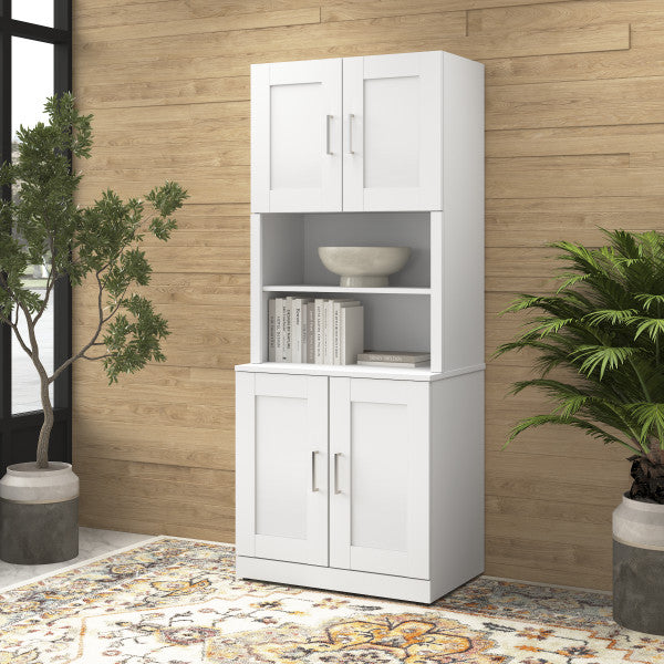 Shop Master Office Furniture Hampton Heights 30W Storage Cabinet with Doors and Hutch 01 HHD010WH  color white
