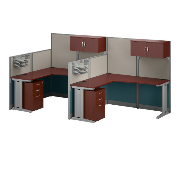 Shop Master Office Furniture Office in an Hour 2 Person L Shaped Cubicle Desks with Storage, Drawers, and Organizers 02 OIAH008HC  color hansen cherry