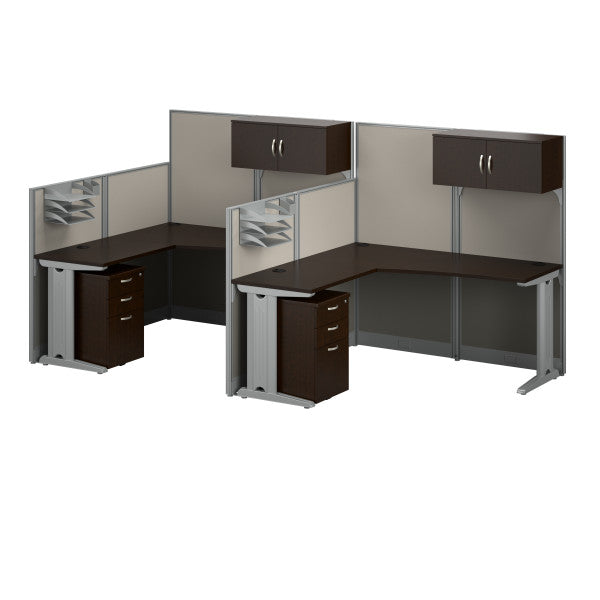 Shop Master Office Furniture Office in an Hour 2 Person L Shaped Cubicle Desks with Storage, Drawers, and Organizers 02 OIAH008MR  color mocha cherry