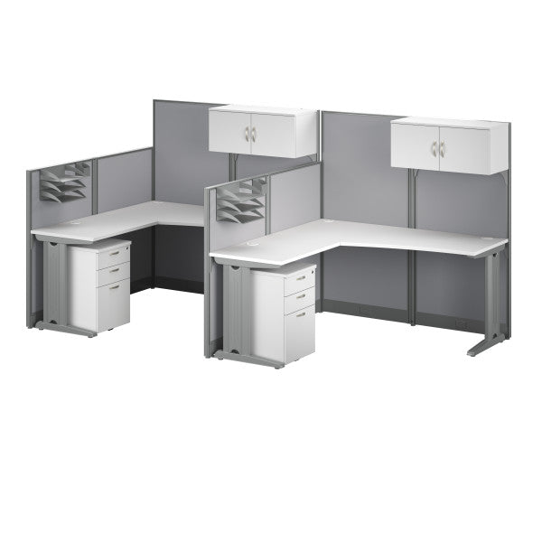 Shop Master Office Furniture Office in an Hour 2 Person L Shaped Cubicle Desks with Storage, Drawers, and Organizers 02 OIAH008WH  color pure white