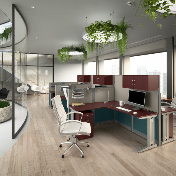 Shop Master Office Furniture Office in an Hour 2 Person L Shaped Cubicle Desks with Storage, Drawers, and Organizers 06 OIAH008HC  color hansen cherry