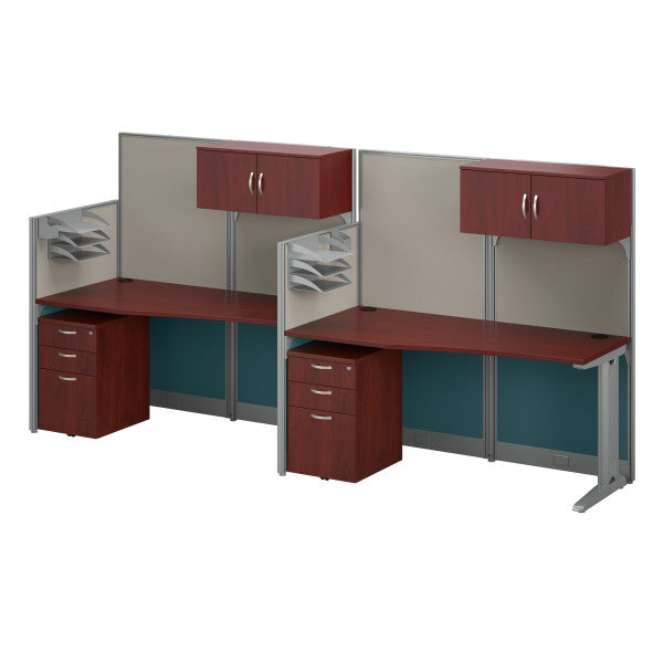 Shop Master Office Furniture Office in an Hour 2 Person Straight Cubicle Desks with Storage, Drawers, and Organizers 02 OIAH005HC  color hansen cherry