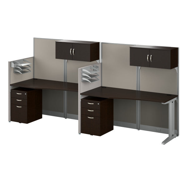 Shop Master Office Furniture Office in an Hour 2 Person Straight Cubicle Desks with Storage, Drawers, and Organizers 02 OIAH005MR  color mocha cherry