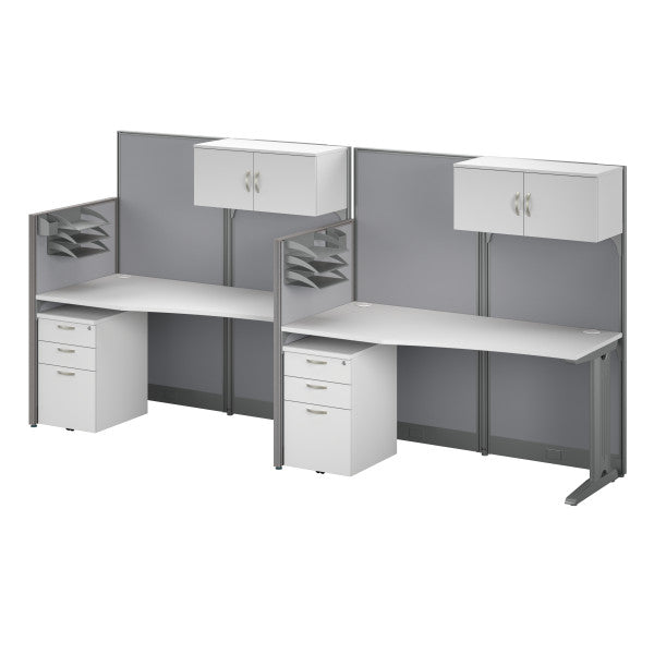 Shop Master Office Furniture Office in an Hour 2 Person Straight Cubicle Desks with Storage, Drawers, and Organizers 02 OIAH005WH  color pure white