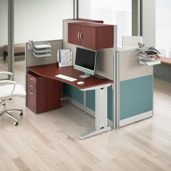 Shop Master Office Furniture Office in an Hour 2 Person Straight Cubicle Desks with Storage, Drawers, and Organizers 03 OIAH005HC  color hansen cherry