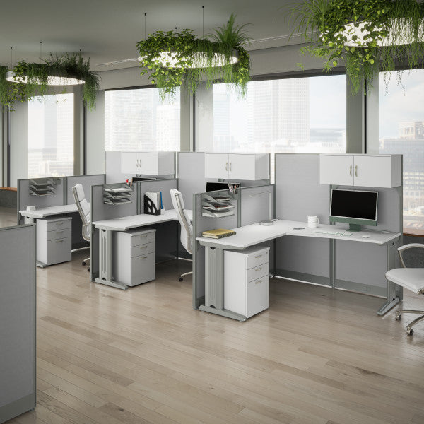 Shop Master Office Furniture Office in an Hour 3 Person L Shaped Cubicle Desks with Storage, Drawers, and Organizers 01 OIAH006WH  color pure white