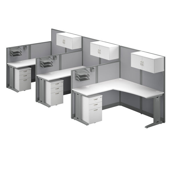 Shop Master Office Furniture Office in an Hour 3 Person L Shaped Cubicle Desks with Storage, Drawers, and Organizers 02 OIAH006WH  color pure white