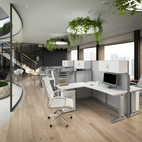 Shop Master Office Furniture Office in an Hour 3 Person L Shaped Cubicle Desks with Storage, Drawers, and Organizers 06 OIAH006WH  color pure white